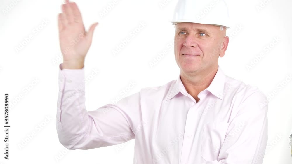 Engineer Portrait Smiling and Saluting with a Hand Gestures Engineer Portrait Smiling and Saluting with a Hand Gestures