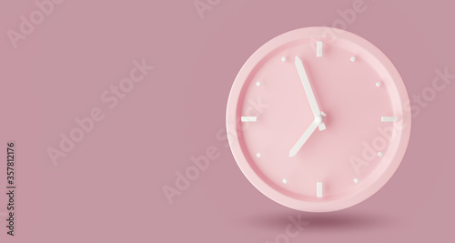3d illustration. Pink watch dial with white hands. Isolation on a pink background. Render. Minimalistic pastel template for web site design, flyer, banner, advertisement.