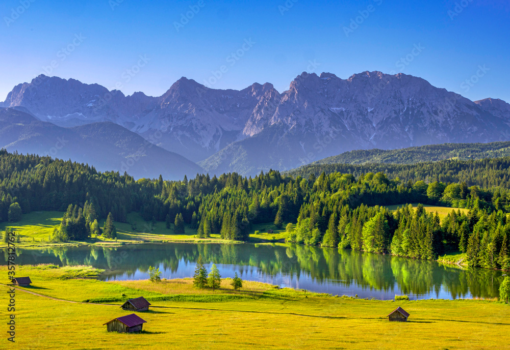 Geroldsee mit Karwendel, Bayern, Deutschland - obrazy, fototapety, plakaty 