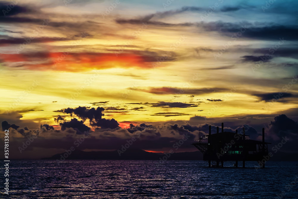 Malaysia - Sabar :  Sea View Of Oil Drilling Rig On Celebes Sea At Sunset