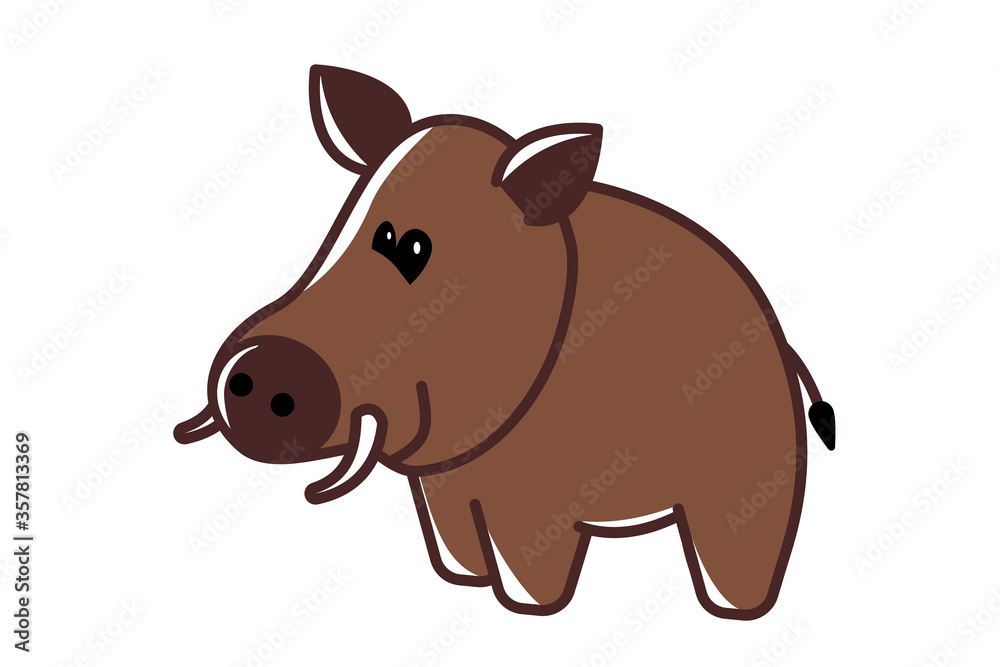Fototapeta premium Wild brown boar cartoon on white background.