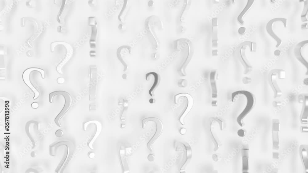 Many Question Marks Loop 1 Silver x White: many silver and white question mark symbols rotating and moving randomly over a bright white background. Question marks icon. Decisions. Seamless loop. 4K Many Question Marks Loop 1 Silver x White: many silver and white question mark symbols rotating and moving randomly over a bright white background. Question marks icon. Decisions. Seamless loop. 4K
