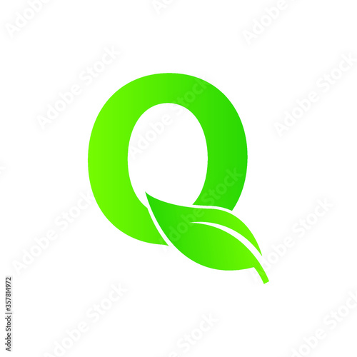 Green eco letters Q logo with leaves. /symbol / alphabet / botanical / natural