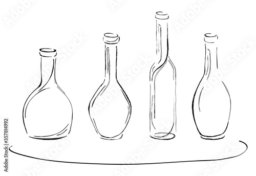 Set of bottles in sketch style. Isolated