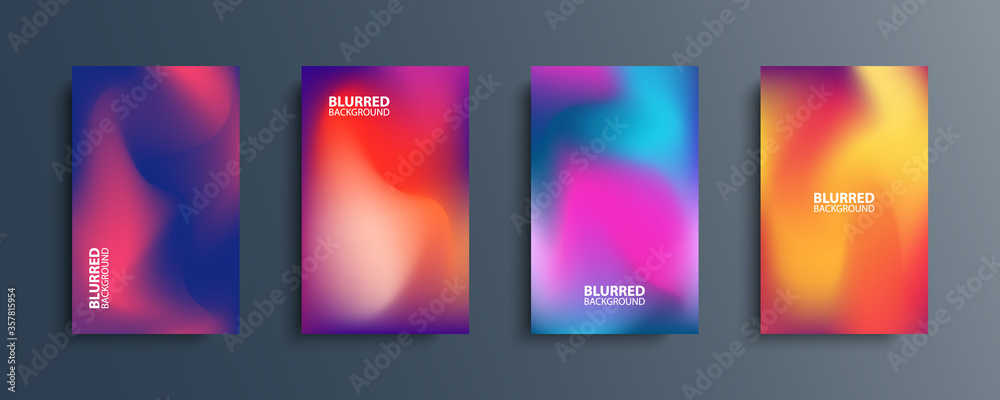 Obraz premium Blurred backgrounds set with modern abstract blurred color gradient patterns. Smooth templates collection for brochures, posters, banners, flyers and cards. Vector illustration.