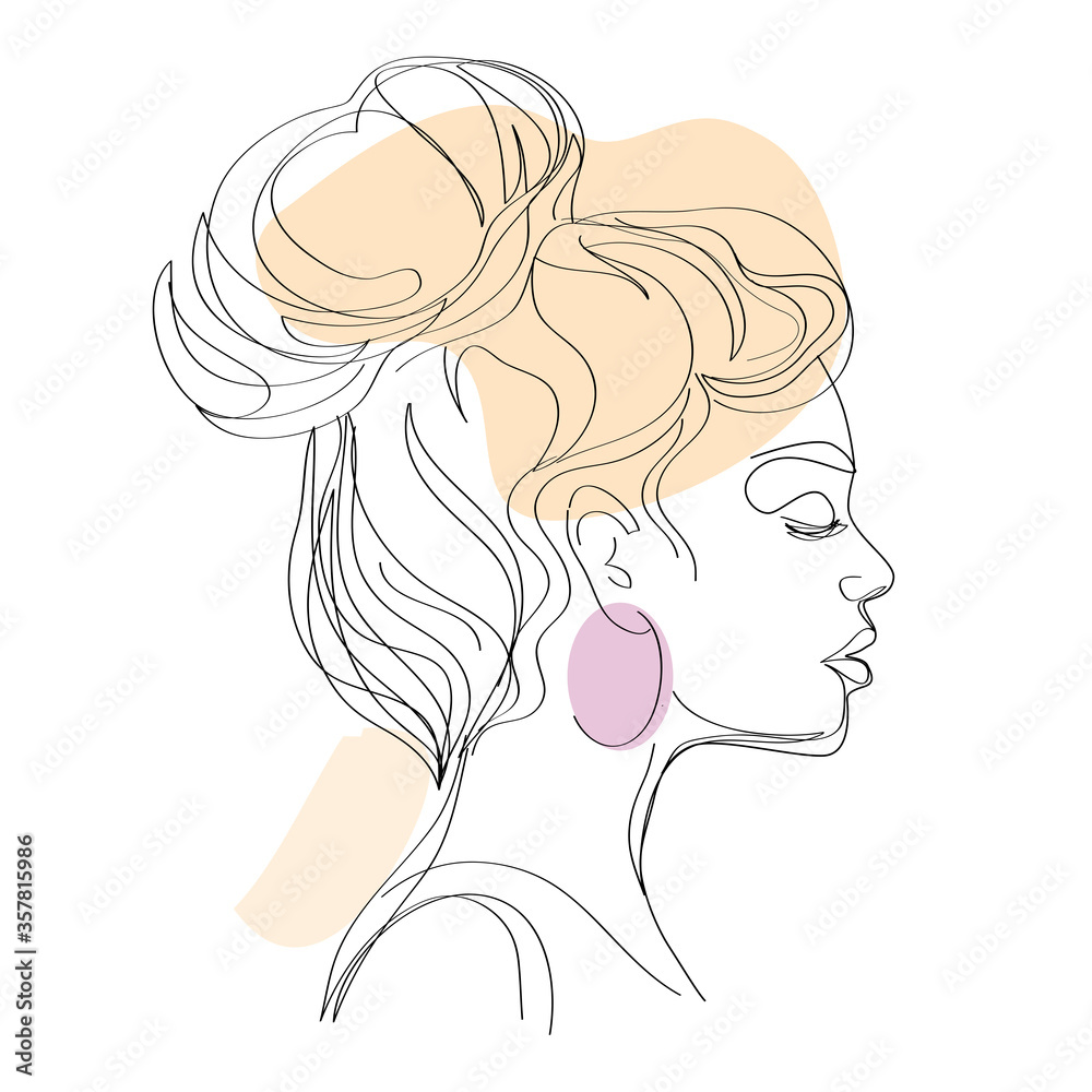 Portrait of a girl in profile in a trendy style with one line on a white background. Hand drawn minimalism style. Vector illustration