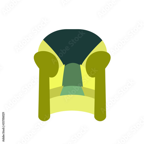 Comfortable upholstered chair with armrests in green and yellow colors isolated on a white background. Vector illustration in flat style. Collection of furniture for home and office