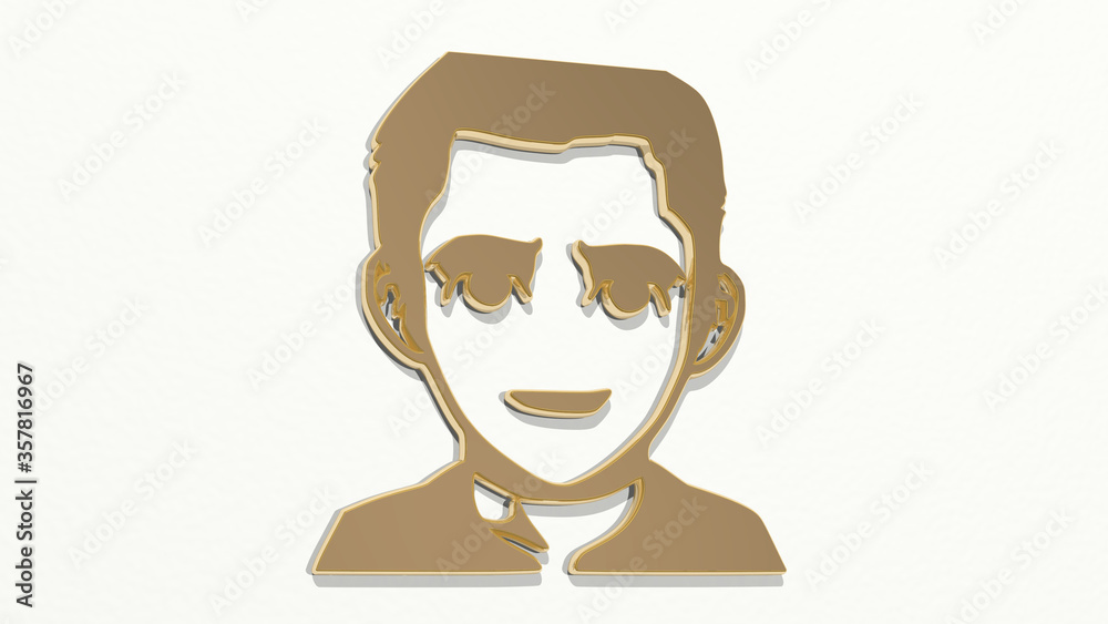 BOY PORTRAIT made by 3D illustration of a shiny metallic sculpture on a wall with light background BOY PORTRAIT made by 3D illustration of a shiny metallic sculpture on a wall with light background