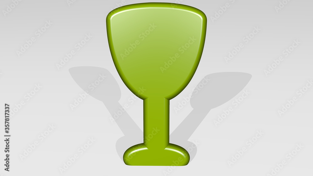 WINE GLASS on the wall. 3D illustration of metallic sculpture over a white background with mild texture WINE GLASS on the wall. 3D illustration of metallic sculpture over a white background with mild texture