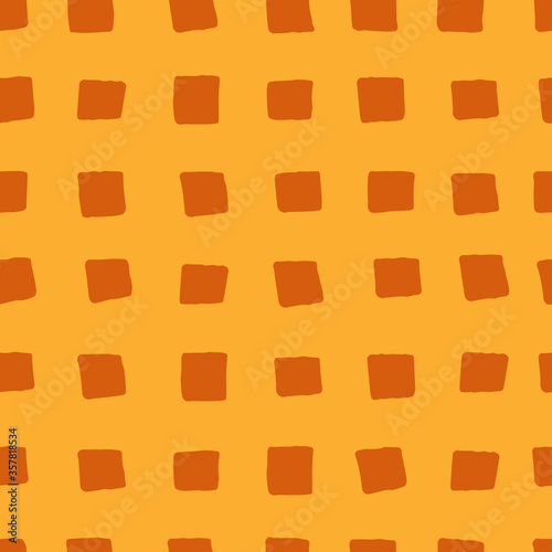 Seamless vector square pattern. Stylized flat waffle texture. Brown brush stroke abstract background. Minimalist food image. Hand-drawn geometric stock illustration for wallpaper, menu, wrapping paper