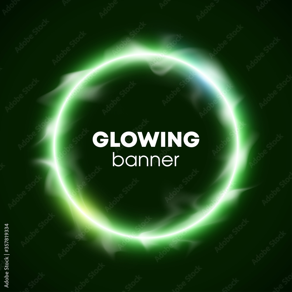 Vector circle banner. Flyer round design template with glowing neon tube circle around background. Flash effect Vector circle banner. Flyer round design template with glowing neon tube circle around background. Flash effect