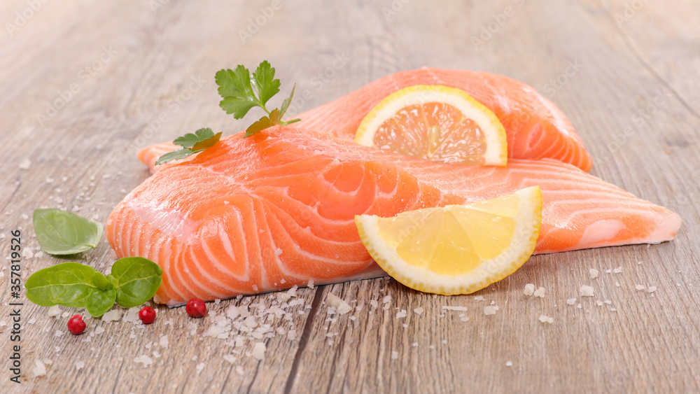 raw salmon fillet with lemon and salt raw salmon fillet with lemon and salt