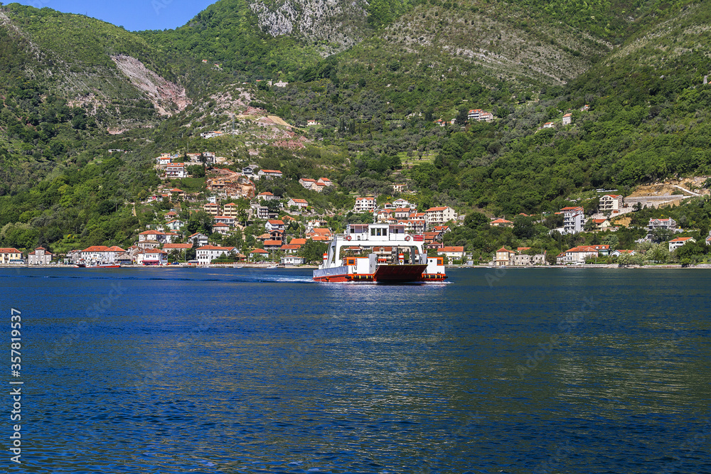 Beautiful landscape Kotor bay (Boka Kotorska) near the town of Tivat, Montenegro, Europe. Kotor Bay is a UNESCO World Heritage Site.