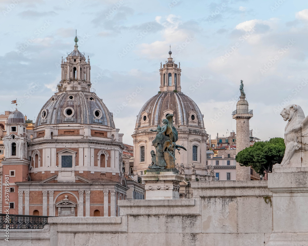 Rome Italy, view of Santa Maria di Loreto and palazzo Valentini domes from Venice square