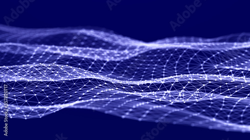 Futuristic wave with points and lines. Big data. Dynamic wave background. 3d rendering