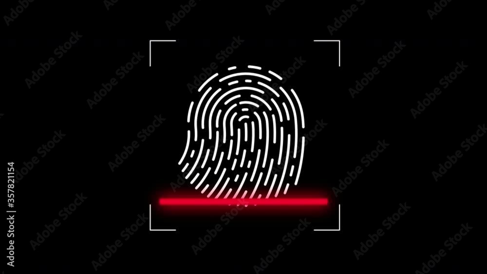Fingerprint scan icon animation on black background. Touch ID futuristic digital processing of biometric scanner concept and security scanning. 4k