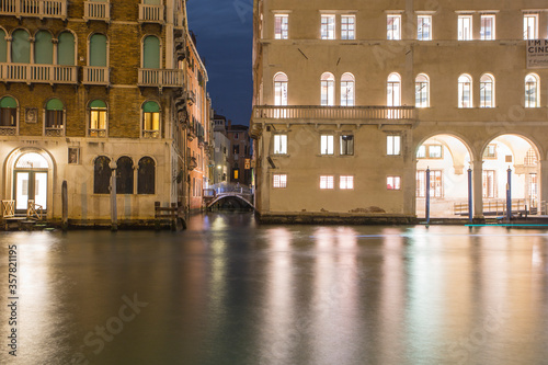 Venice Veneto Italy on January 19, 2019: Twilight at Grand Canal. Rialto bridge.