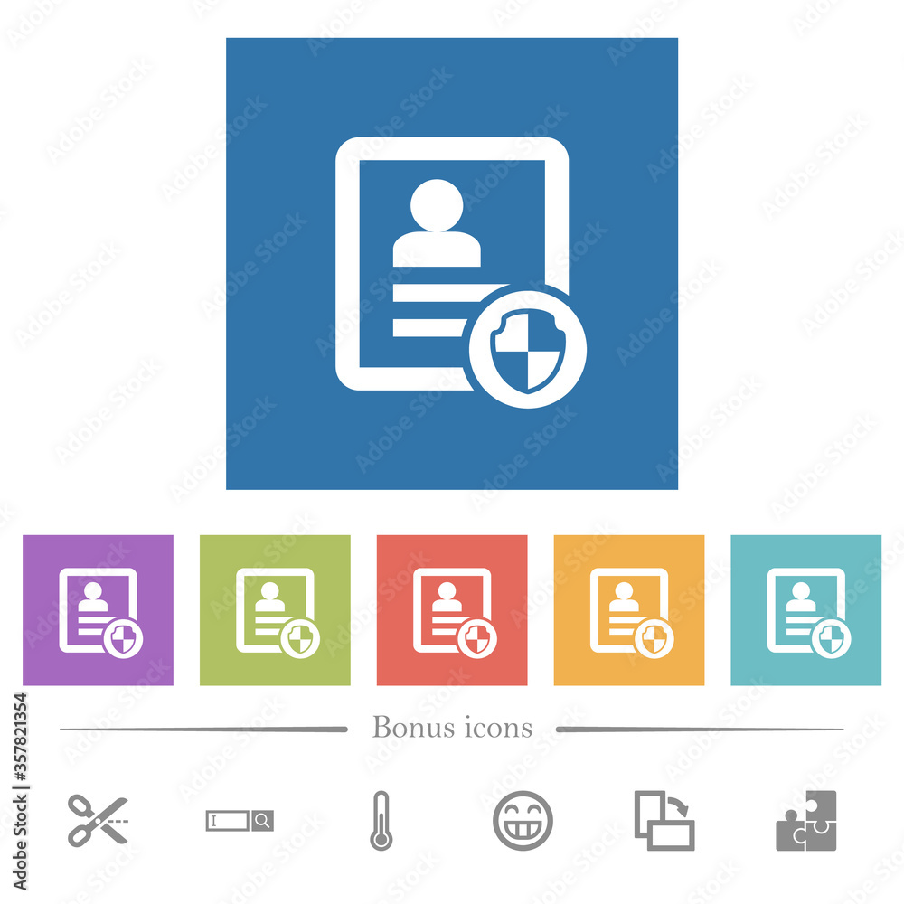 Protect contact flat white icons in square backgrounds