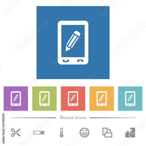 Free Download Mobile memo flat white icons in square backgrounds - GFXLoad