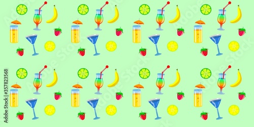 summer seamless pattern with coctails, lime and banans photo