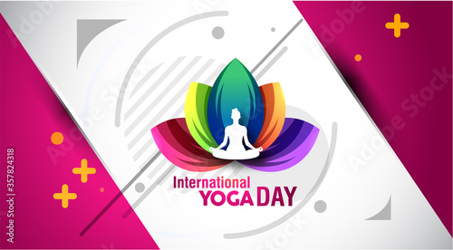 International Yoga day 21 june web banner EPS10 vector.Meditation Practice Yoga Colorful Fitness Concept. Vector illustration