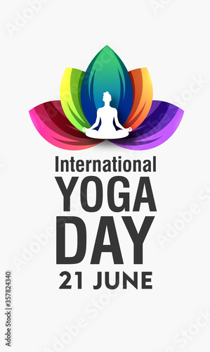International Yoga day 21 june web banner EPS10 vector.Meditation Practice Yoga Colorful Fitness Concept. Vector illustration