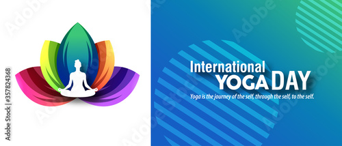 International Yoga day 21 june web banner EPS10 vector.Meditation Practice Yoga Colorful Fitness Concept. Vector illustration