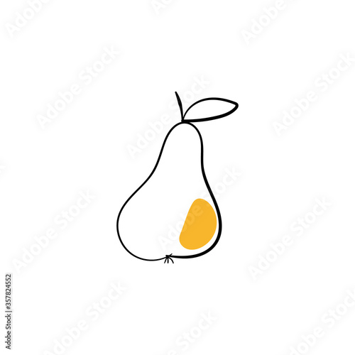 Doodle pear in monochrome vector illustration isolated on white background. Fruit hand drawn print for kids wear, t-shirt, tote bag, kitchen textile, garden or stickers.