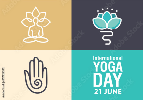 International Yoga day 21 june web banner EPS10 vector.Meditation Practice Yoga Colorful Fitness Concept. Vector illustration
