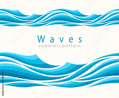 Marine seamless pattern with stylized waves on a light background.
