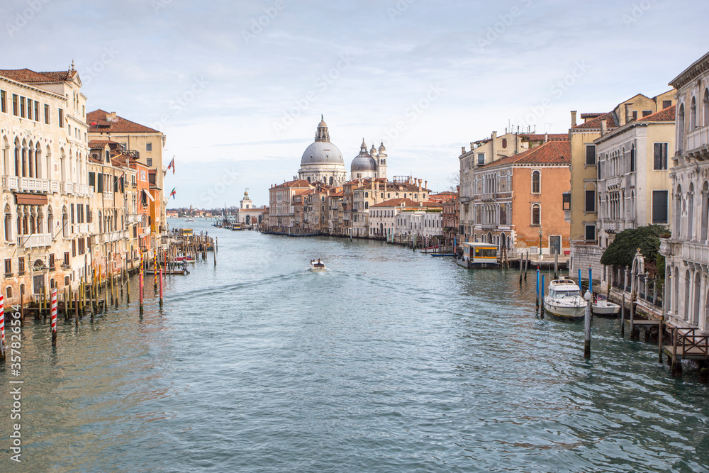Venice Veneto Italy on January 19, 2019: View of Grand Canal from Accademia bridge..