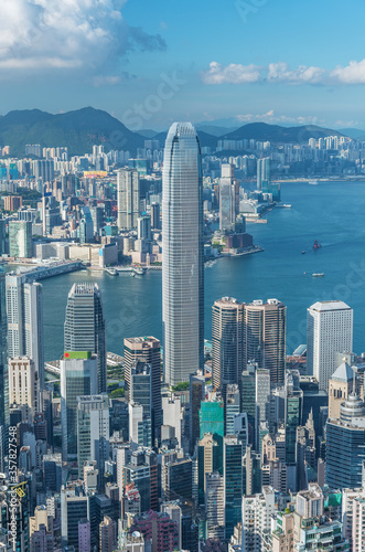 Fototapeta Naklejka Na Ścianę i Meble -  Victoria Harbor of Hong Kong city, viewed from the peak