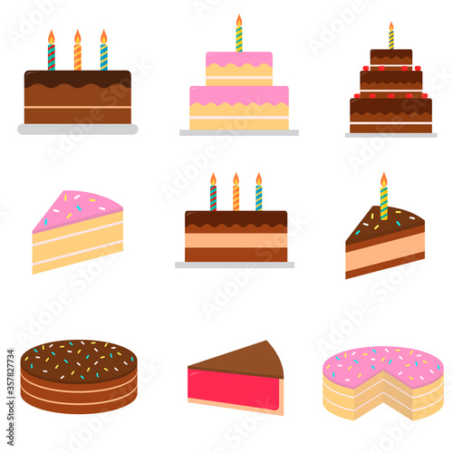 Cake style flat, cakes with candles icon, vector illustration isolated on white background