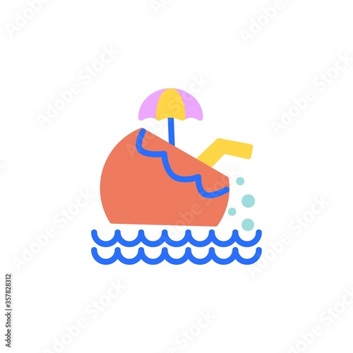 Beach cocktail flat icon, vector sign, pina colada cocktail colorful pictogram isolated on white. Symbol, logo illustration. Flat style design