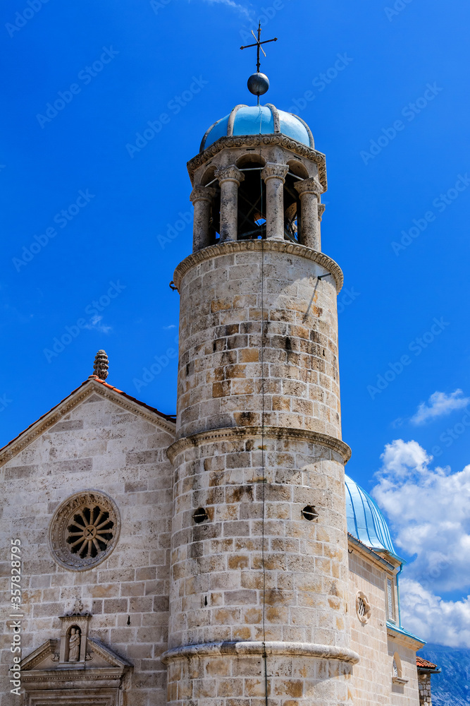 Roman Catholic Church of Our Lady of the Rocks (1452). Our Lady of the Rocks is one of the two islets off the coast of Perast in Bay of Kotor (Boka Kotorska), Montenegro.