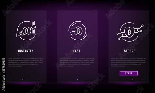 Cryptocurrency and Blockchain concept onboarding app screens. Vector