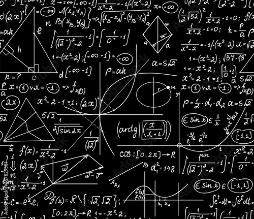 Mathematical vector seamless endless texture with handwritten figures, calculations and formulas