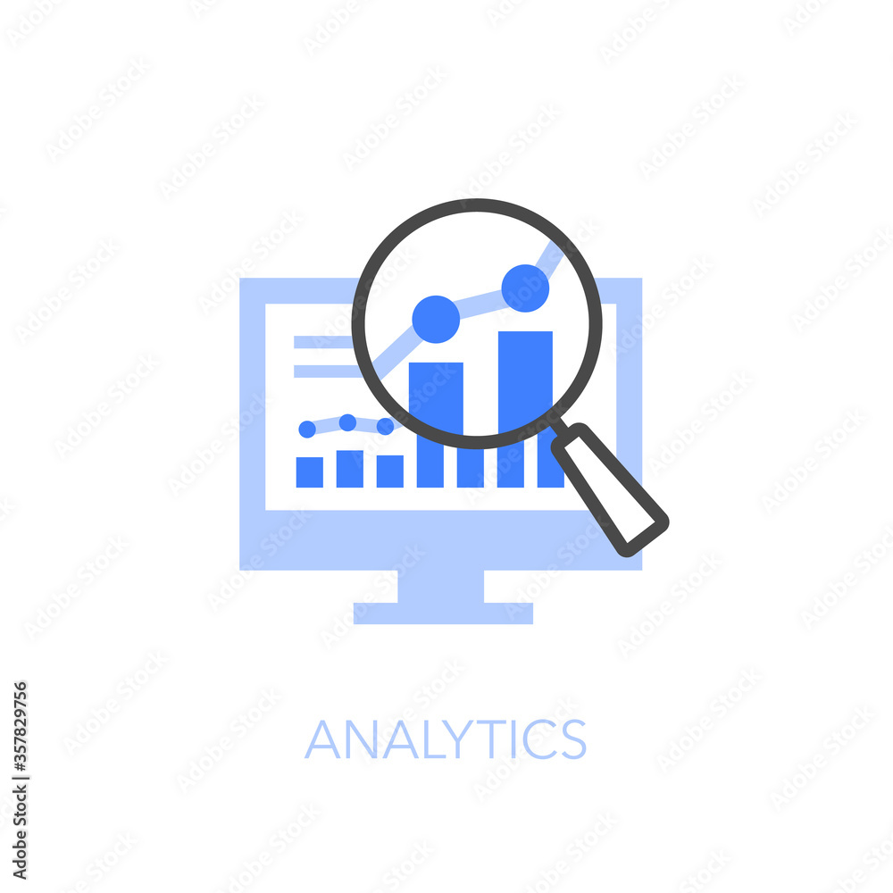 Analytics symbol with a computer screen, a magnifier and data chart. Easy to use for your website or presentation. Analytics symbol with a computer screen, a magnifier and data chart. Easy to use for your website or presentation.