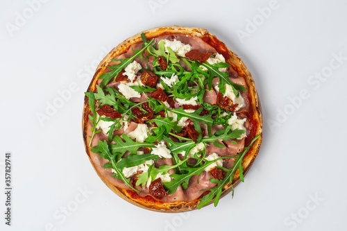 Italian traditional food pizza fresh arugula cheese tomatoes   food photo dish tasty food 