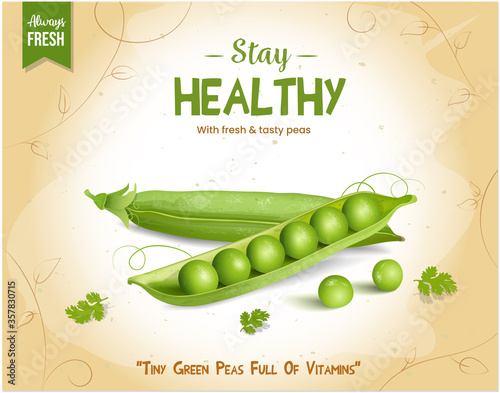 green pea vector illustration on light brown background