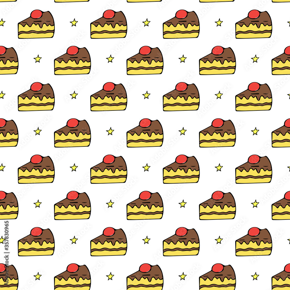 Doodle cake seamless pattern, vector illustration Doodle cake seamless pattern, vector illustration