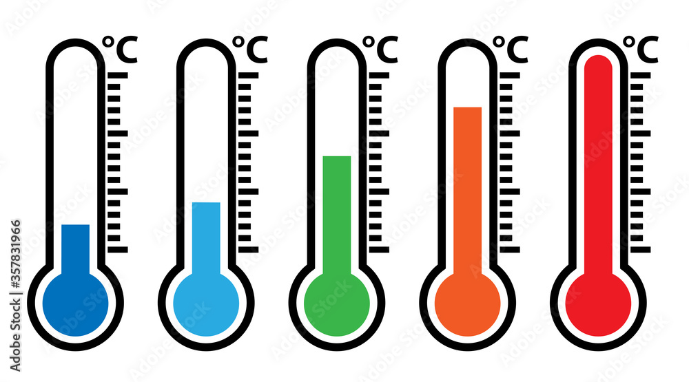 outdoor weather thermometer icon set, different temperatures from