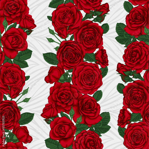 Vector seamless background with red roses  buds and leaves. design element for greeting card and invitation of the wedding  birthday  Valentine s Day  mother s day and other holiday