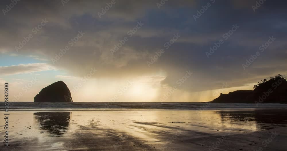 Lockdown time lapse shot of storm clouds clearing over beach - Cape Kiwanda, Oregon Lockdown time lapse shot of storm clouds clearing over beach - Cape Kiwanda, Oregon