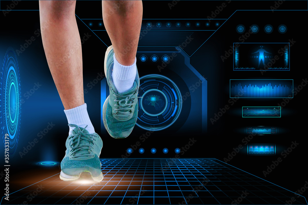 running exercise test with on Technology Futuristic hi tech AI - obrazy, fototapety, plakaty 