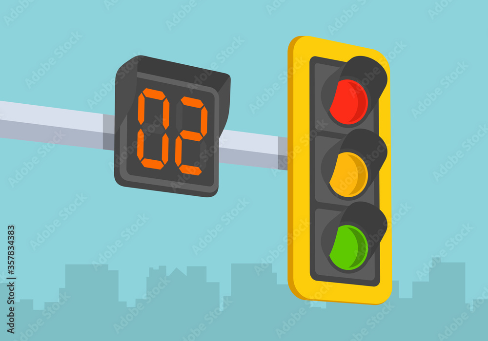 Traffic light countdown timer. Perspective view. Flat vector illustration. Stock Vector Adobe