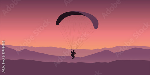 paragliding adventure on purple mountain background vector illustration EPS10