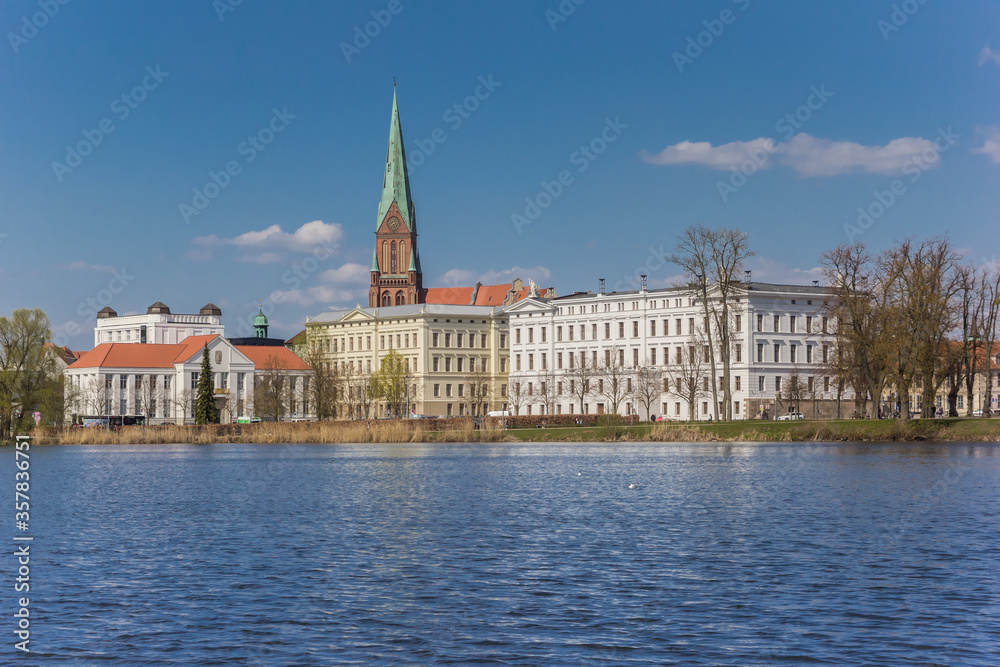 Fototapeta premium View over Burgsee lake and historic city Schwerin, Germany