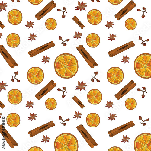 Seamless pattern for christmas orange clove anise cinnamon on a white background vector illustration