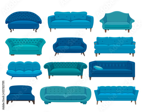 Sofa and couches colorful cartoon illustration